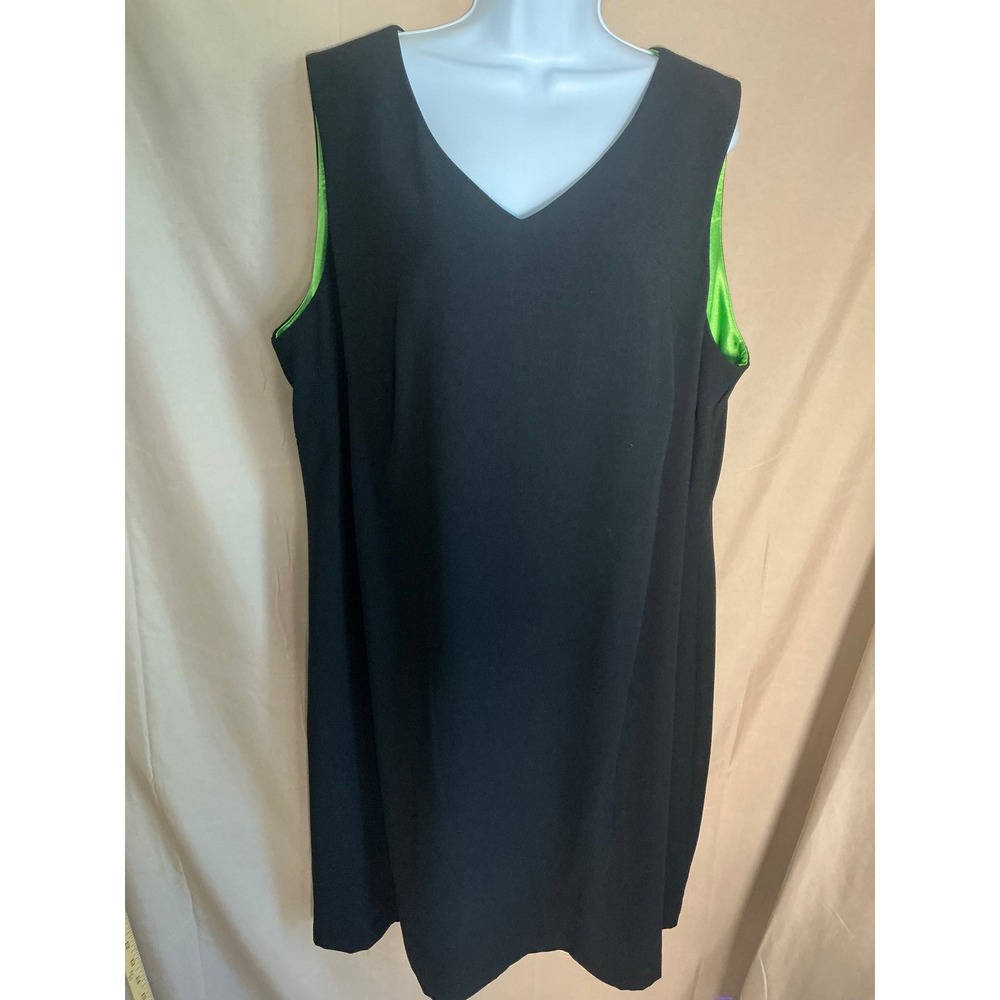 J. Taylor Sheath Dress Women 24W Black Lime Green Excellent V-Neck Sleeveless